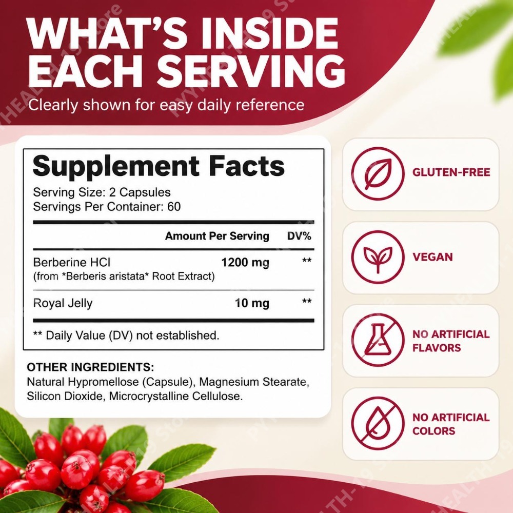 Berberine 1200mg with Royal Je - Berberine Hcl Capsule recension och pris